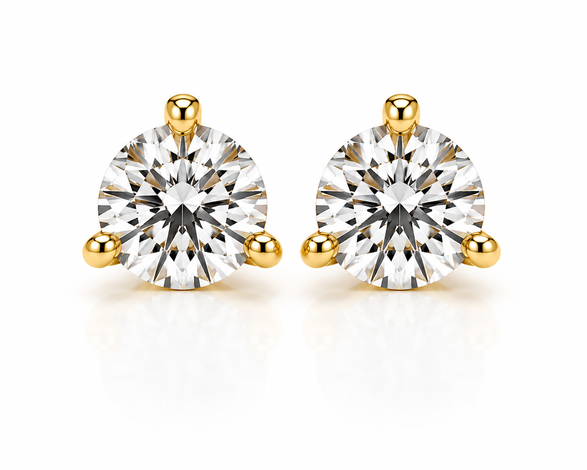 Round Cut 3-Prong Martini Diamond Stud Earrings | IGI Certified Lab-Grown | 14K & 18K Gold, Platinum