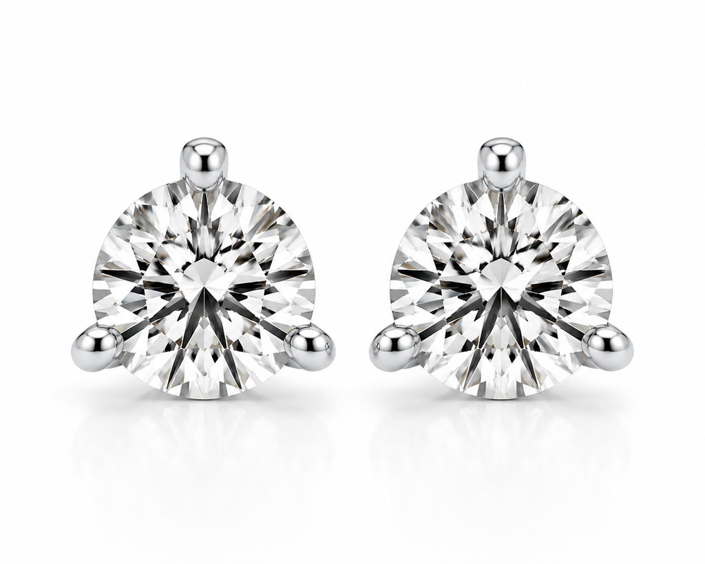 Round Cut 3-Prong Martini Diamond Stud Earrings | IGI Certified Lab-Grown | 14K & 18K Gold, Platinum