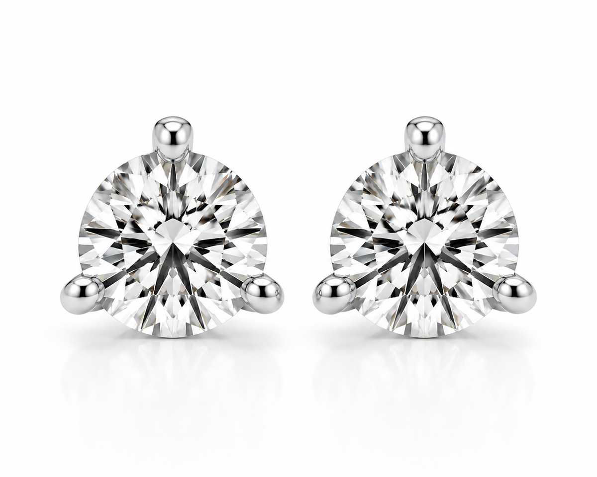Round Cut 3-Prong Martini Diamond Stud Earrings | IGI Certified Lab-Grown | 14K & 18K Gold, Platinum