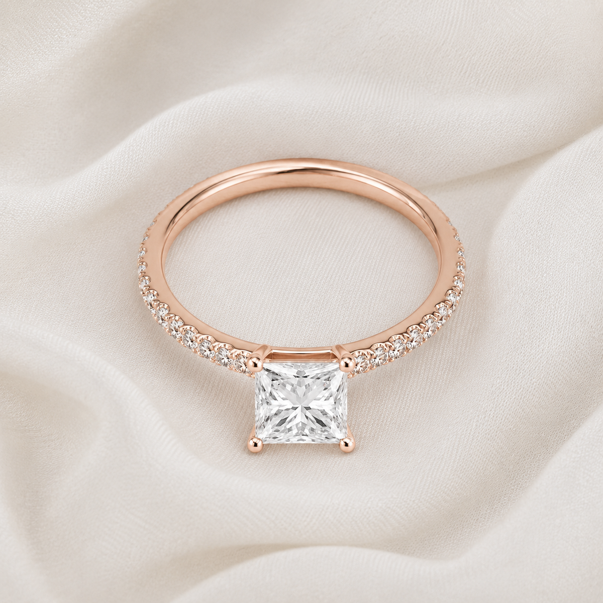 Princess Diamond Pavé Engagement Ring | IGI Certified Lab-Grown | 1–5 CT | 14K & 18K Gold, Platinum