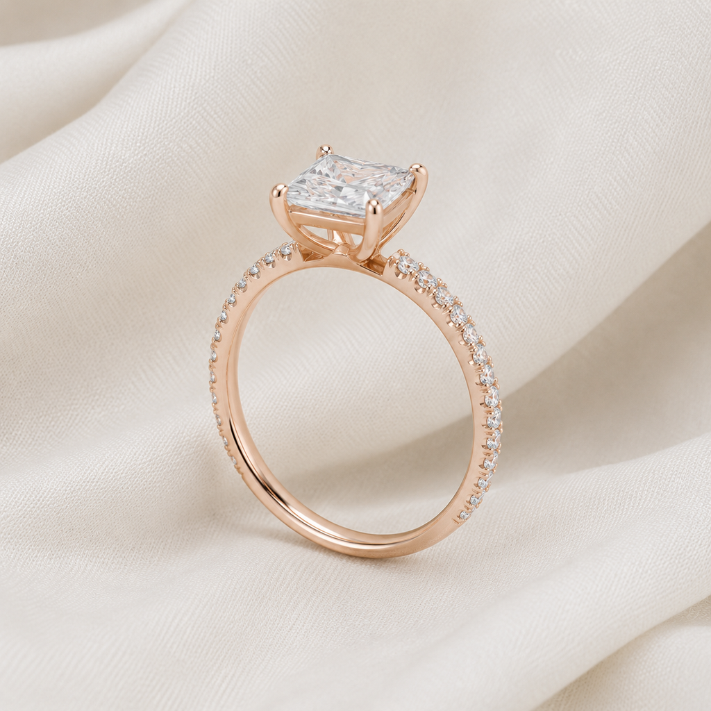 Princess Diamond Pavé Engagement Ring | IGI Certified Lab-Grown | 1–5 CT | 14K & 18K Gold, Platinum