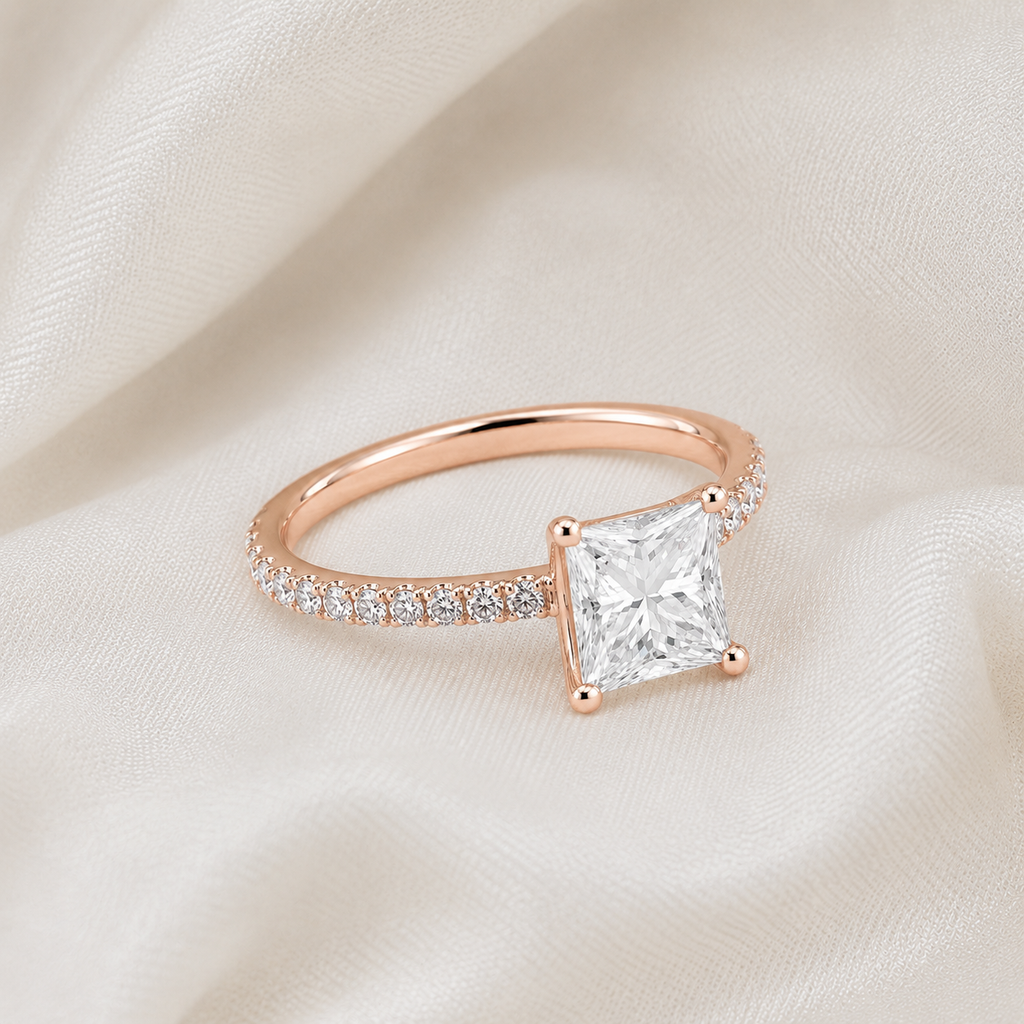 Princess Diamond Pavé Engagement Ring | IGI Certified Lab-Grown | 1–5 CT | 14K & 18K Gold, Platinum
