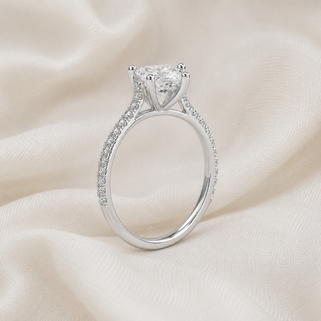 Princess Diamond Pavé Engagement Ring | IGI Certified Lab-Grown | 1–5 CT | 14K & 18K Gold, Platinum