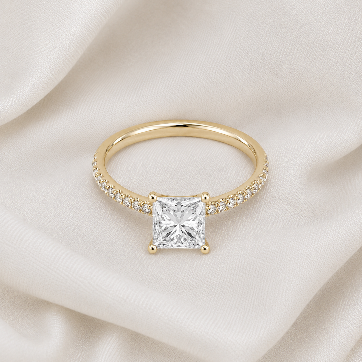 Princess Diamond Pavé Engagement Ring | IGI Certified Lab-Grown | 1–5 CT | 14K & 18K Gold, Platinum