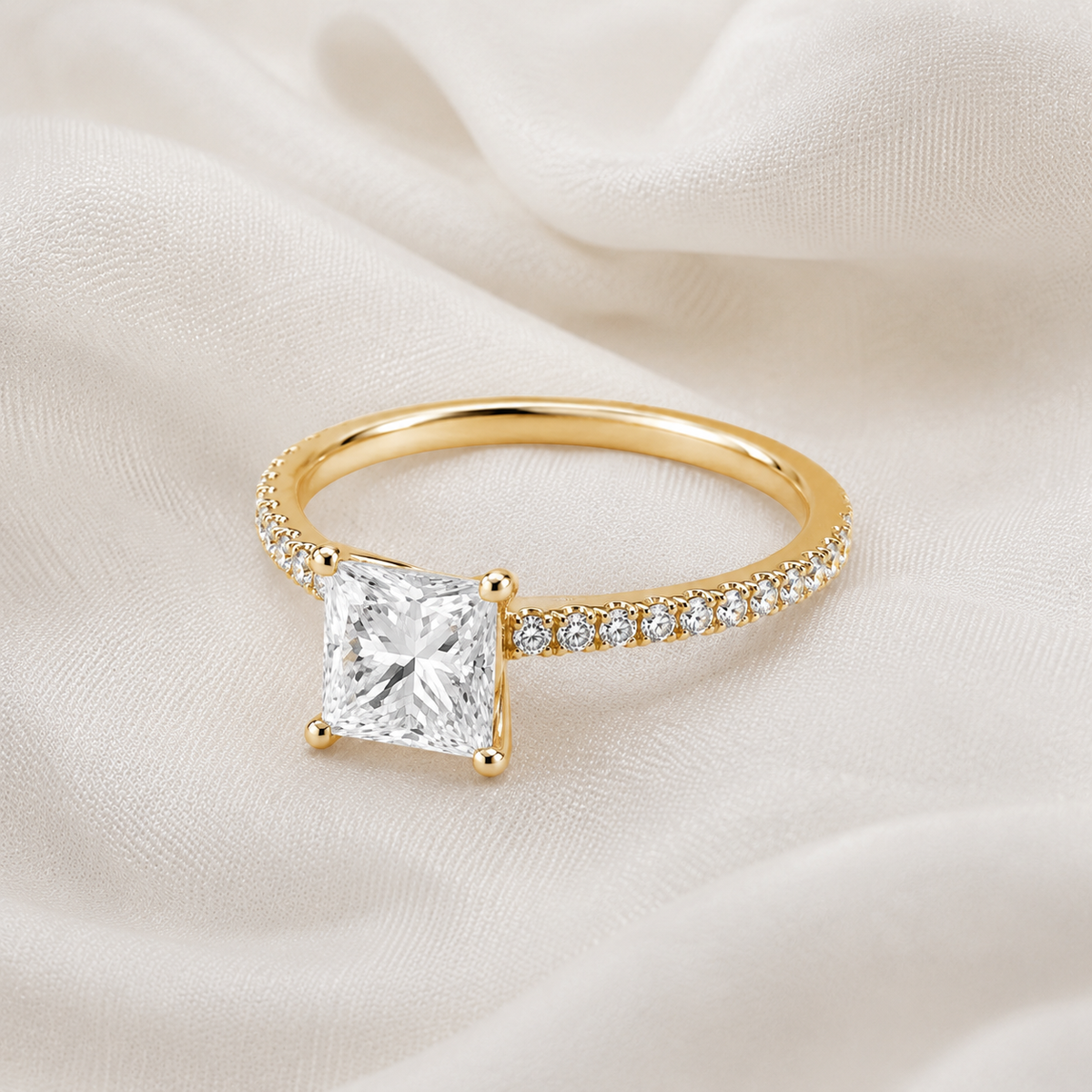 Princess Diamond Pavé Engagement Ring | IGI Certified Lab-Grown | 1–5 CT | 14K & 18K Gold, Platinum