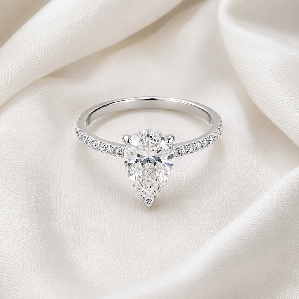 Pear Diamond Pavé Engagement Ring | IGI Certified Lab-Grown | 1–5 CT | 14K & 18K Gold, Platinum