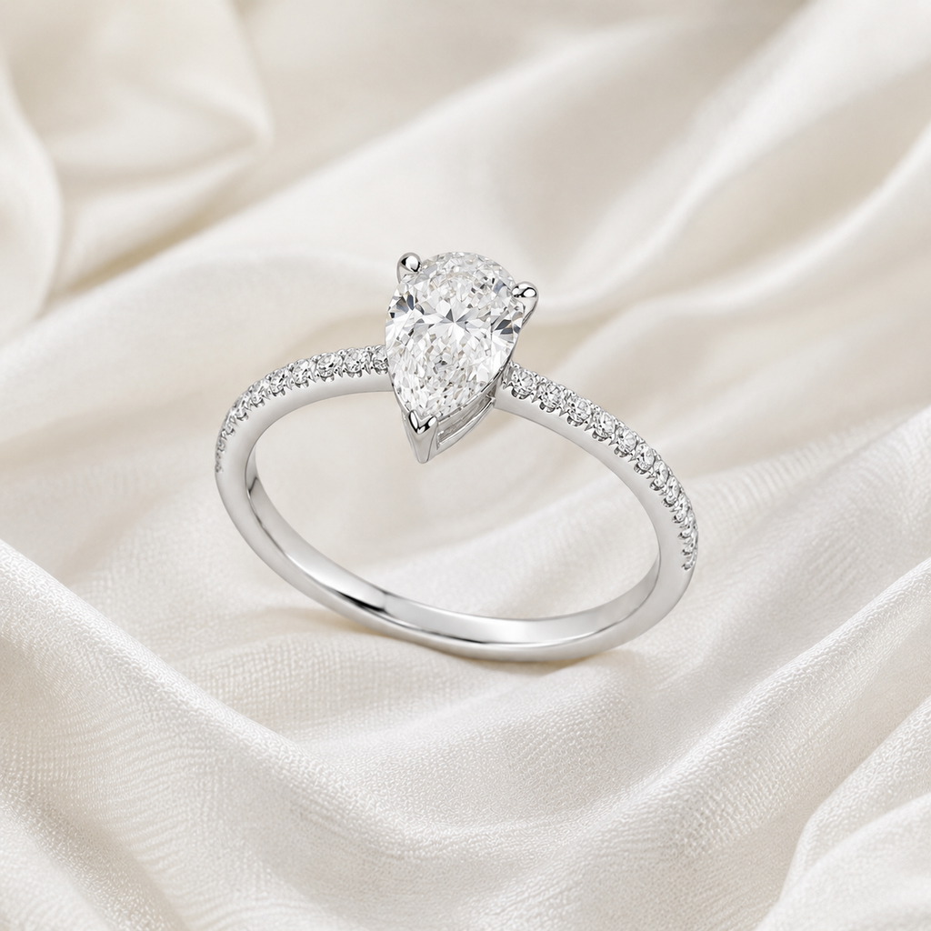 Pear Diamond Pavé Engagement Ring | IGI Certified Lab-Grown | 1–5 CT | 14K & 18K Gold, Platinum