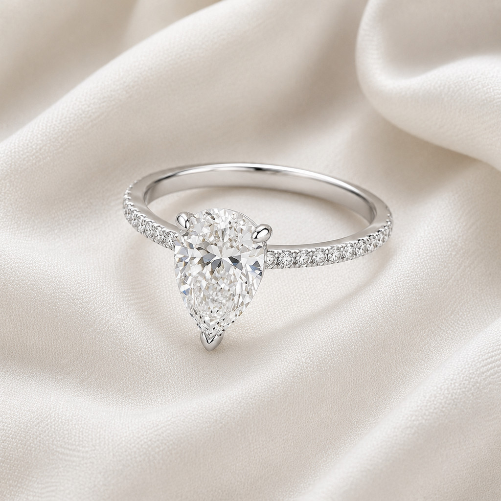 Pear Diamond Pavé Engagement Ring | IGI Certified Lab-Grown | 1–5 CT | 14K & 18K Gold, Platinum