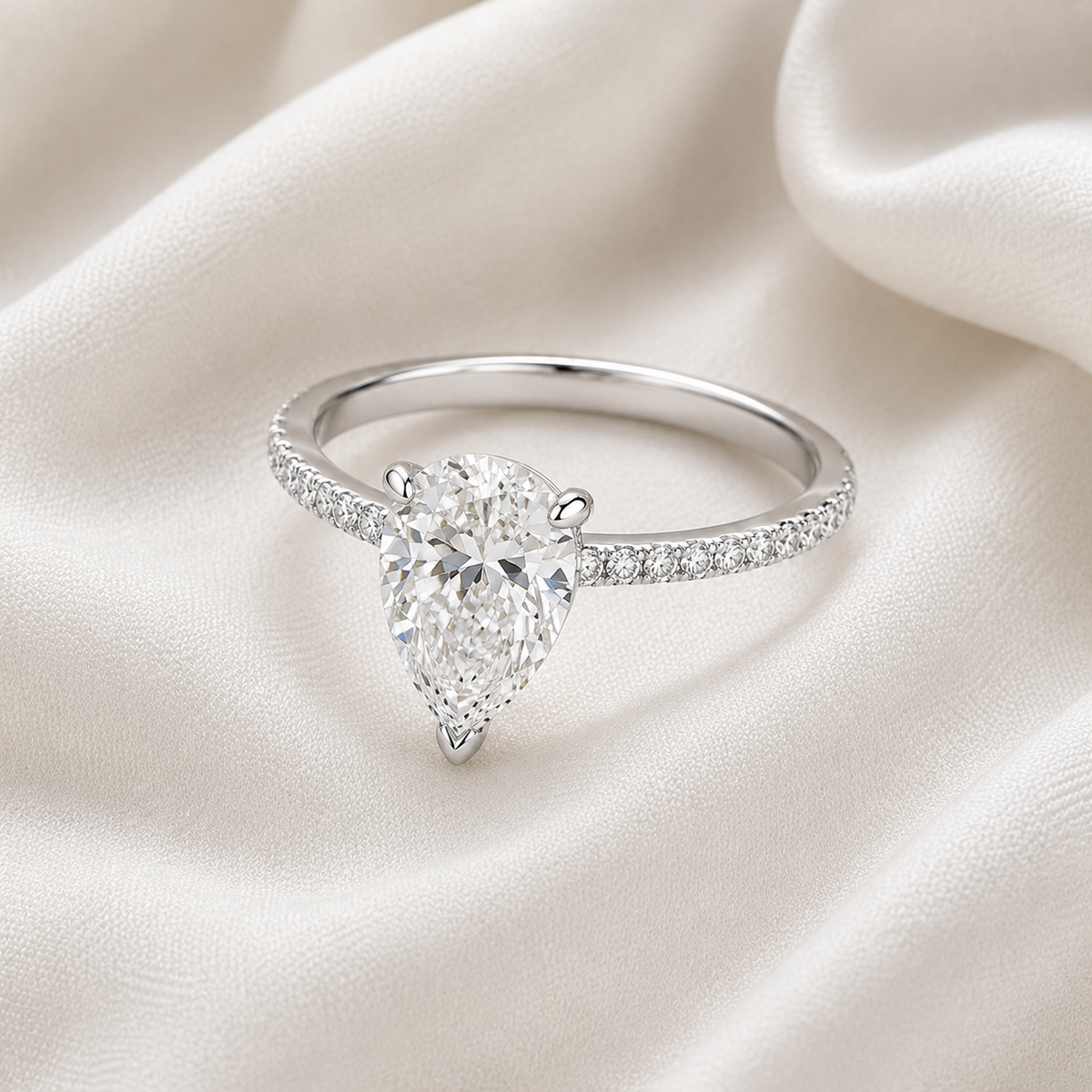 Pear Diamond Pavé Engagement Ring | IGI Certified Lab-Grown | 1–5 CT | 14K & 18K Gold, Platinum