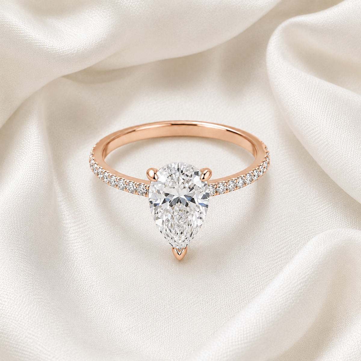 Pear Diamond Pavé Engagement Ring | IGI Certified Lab-Grown | 1–5 CT | 14K & 18K Gold, Platinum