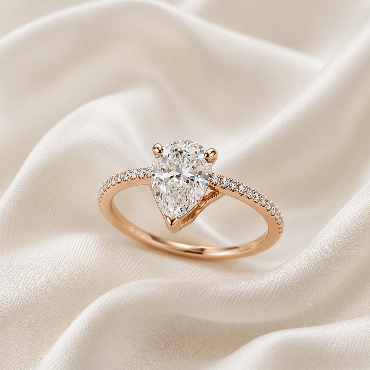 Pear Diamond Pavé Engagement Ring | IGI Certified Lab-Grown | 1–5 CT | 14K & 18K Gold, Platinum