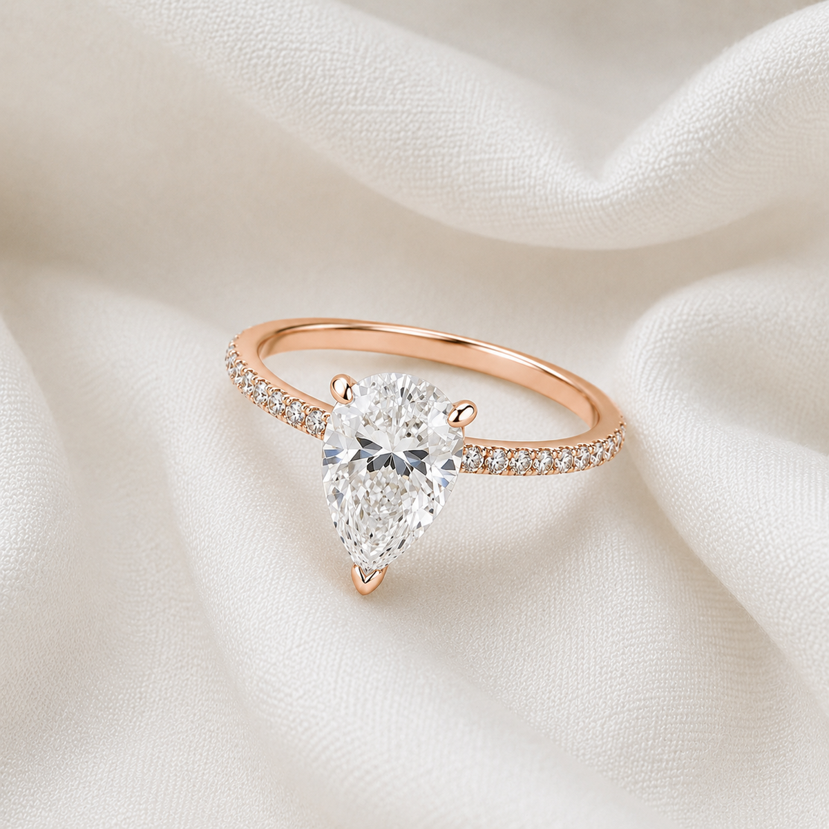 Pear Diamond Pavé Engagement Ring | IGI Certified Lab-Grown | 1–5 CT | 14K & 18K Gold, Platinum