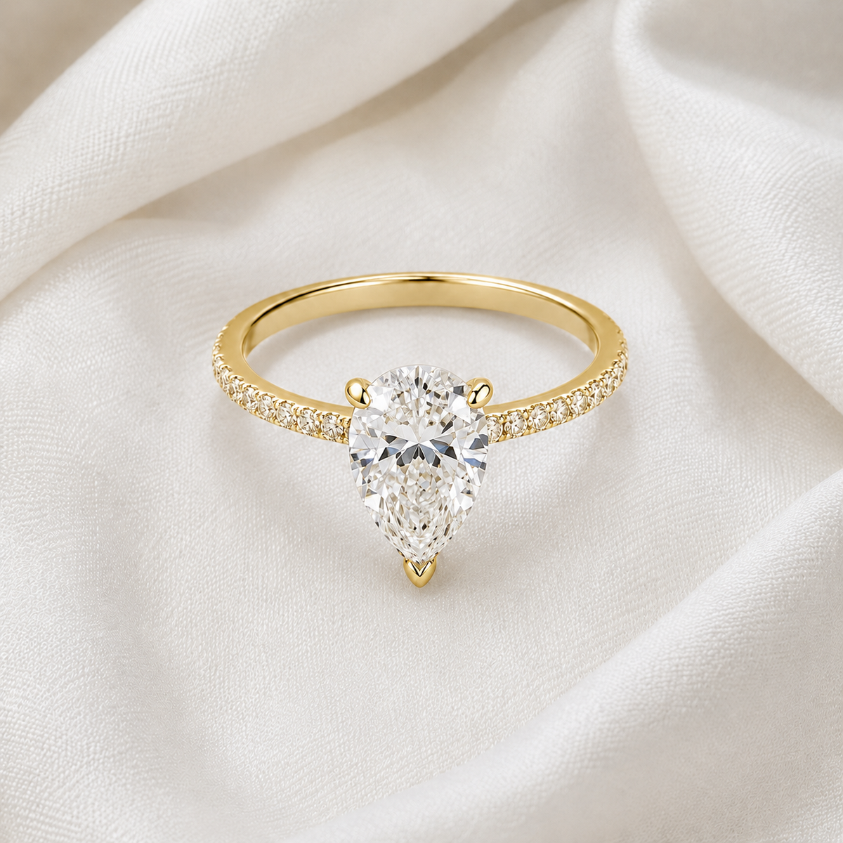Pear Diamond Pavé Engagement Ring | IGI Certified Lab-Grown | 1–5 CT | 14K & 18K Gold, Platinum
