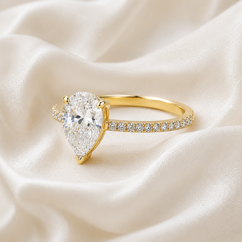 Pear Diamond Pavé Engagement Ring | IGI Certified Lab-Grown | 1–5 CT | 14K & 18K Gold, Platinum