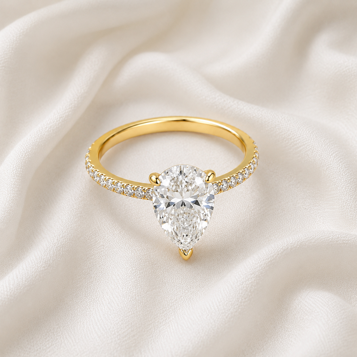 Pear Diamond Pavé Engagement Ring | IGI Certified Lab-Grown | 1–5 CT | 14K & 18K Gold, Platinum