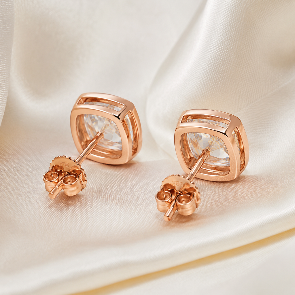 Bezel-Set Cushion Diamond Stud Earrings | IGI Certified Lab-Grown | 14K & 18K Gold, Platinum
