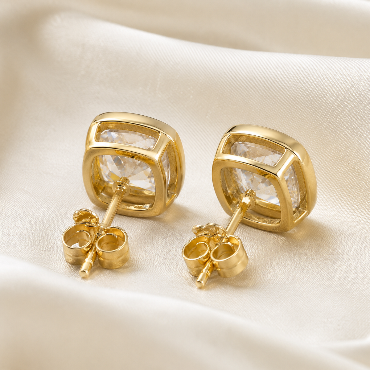 Bezel-Set Cushion Diamond Stud Earrings | IGI Certified Lab-Grown | 14K & 18K Gold, Platinum