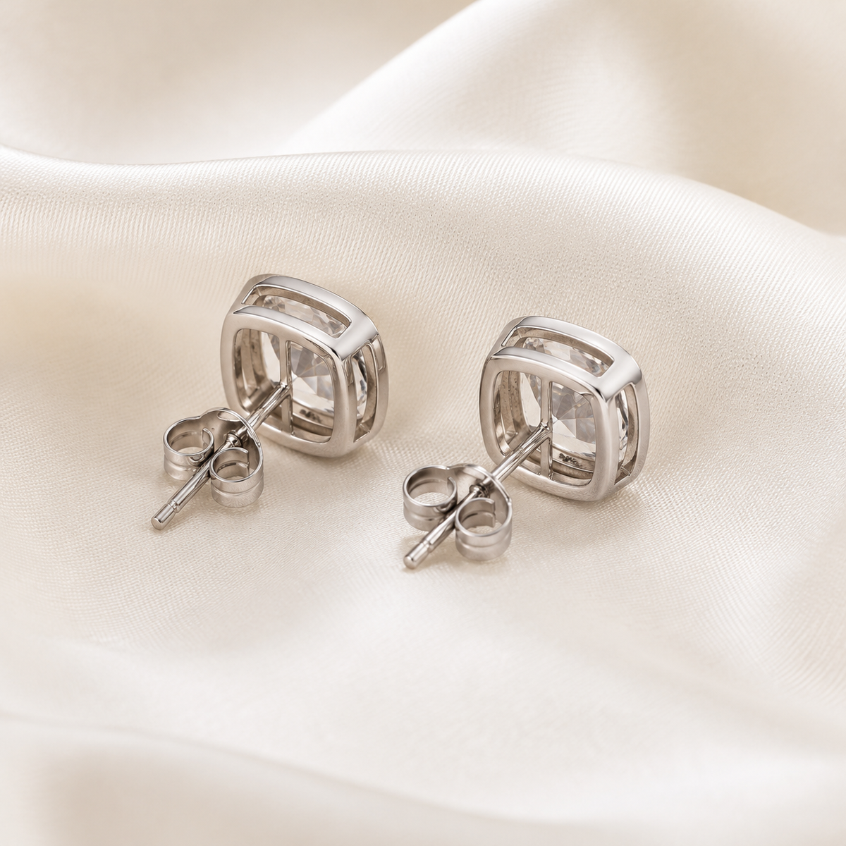 Bezel-Set Cushion Diamond Stud Earrings | IGI Certified Lab-Grown | 14K & 18K Gold, Platinum