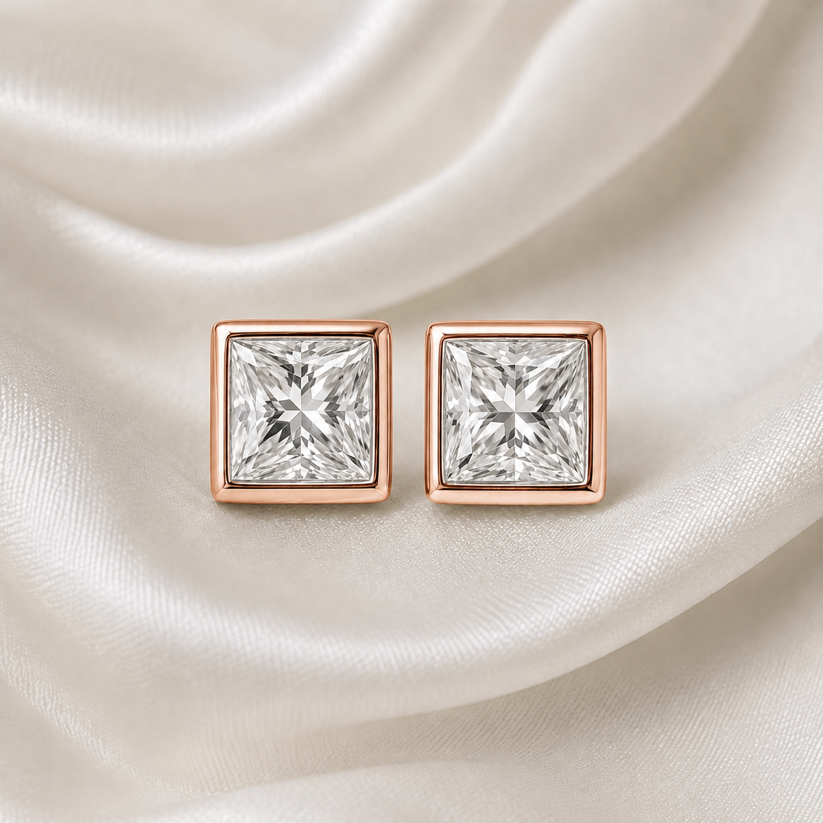 Bezel-Set Princess Diamond Stud Earrings | IGI Certified Lab-Grown | 14K & 18K Gold, Platinum