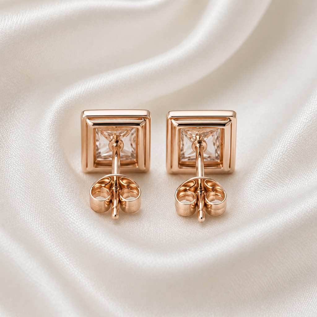 Bezel-Set Princess Diamond Stud Earrings | IGI Certified Lab-Grown | 14K & 18K Gold, Platinum