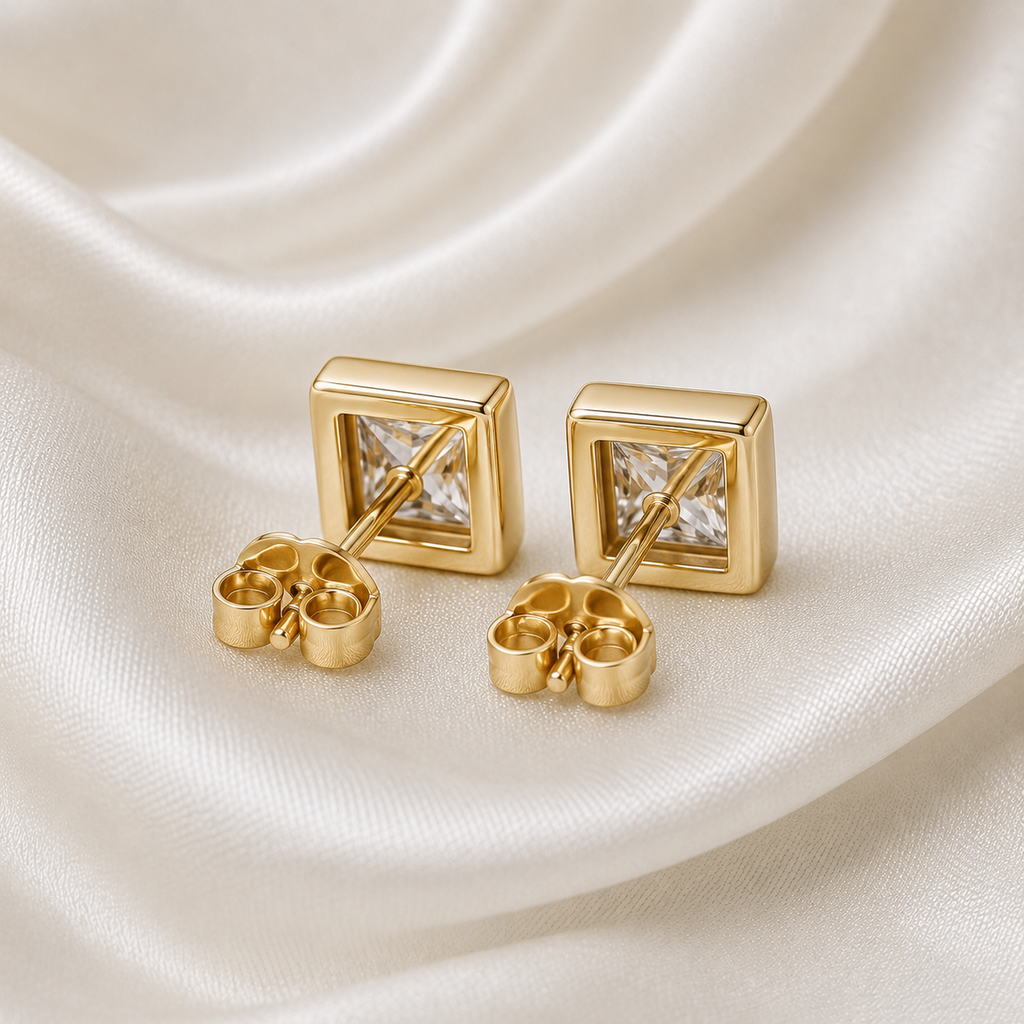 Bezel-Set Princess Diamond Stud Earrings | IGI Certified Lab-Grown | 14K & 18K Gold, Platinum