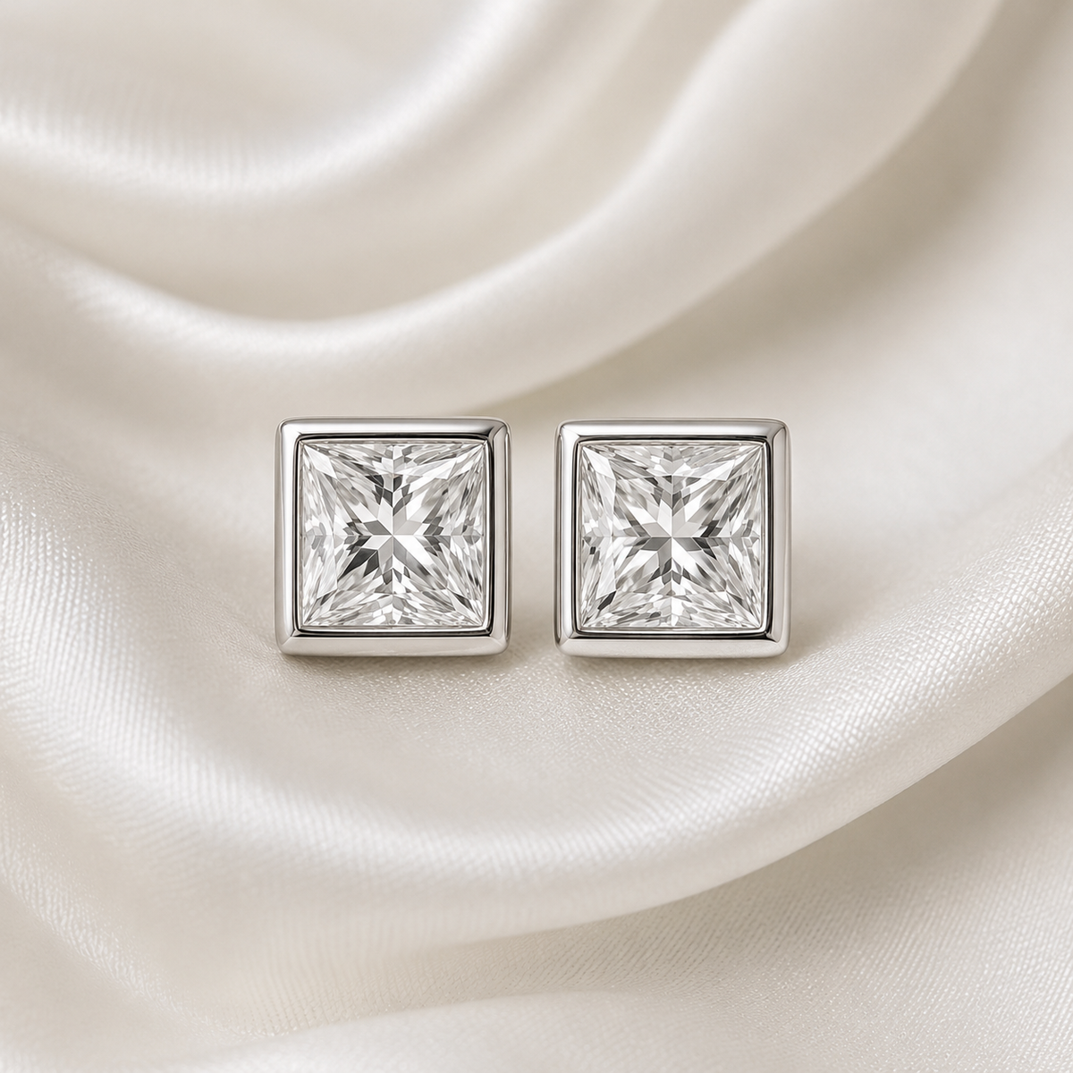 Bezel-Set Princess Diamond Stud Earrings | IGI Certified Lab-Grown | 14K & 18K Gold, Platinum