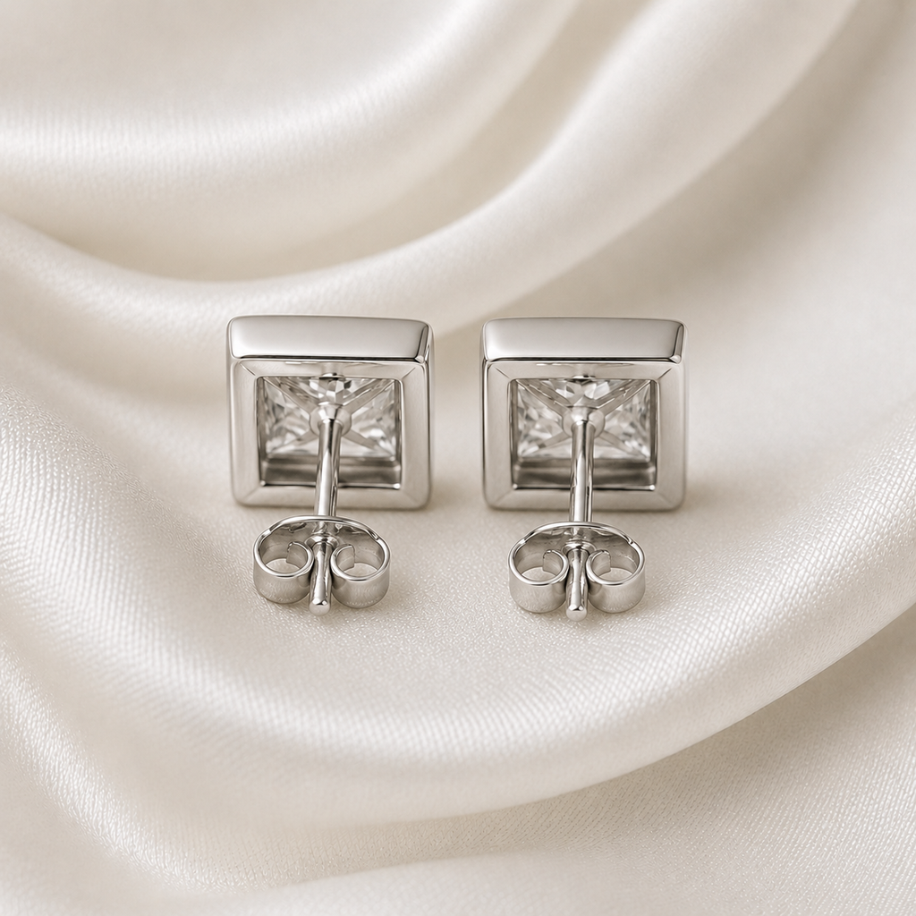 Bezel-Set Princess Diamond Stud Earrings | IGI Certified Lab-Grown | 14K & 18K Gold, Platinum