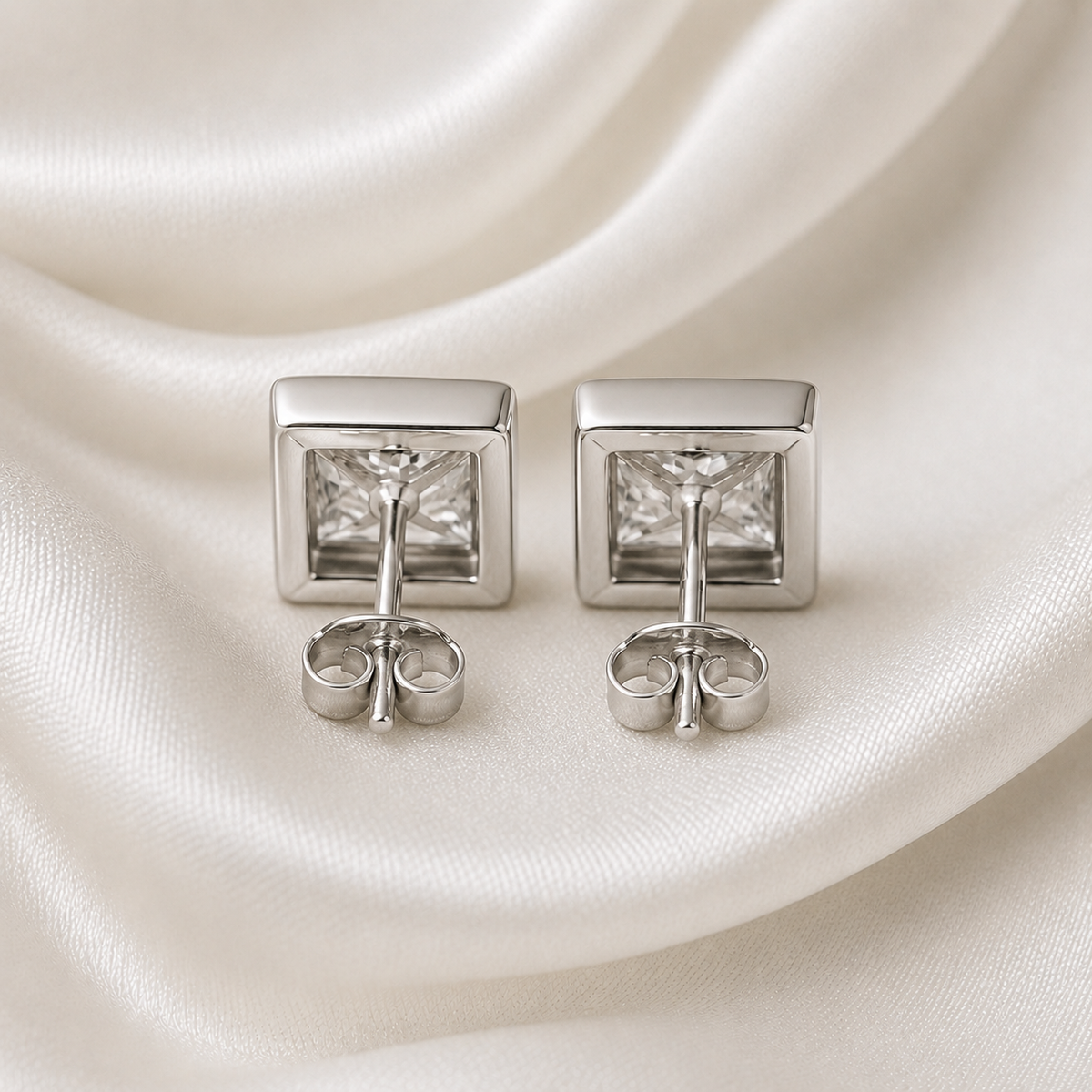 Bezel-Set Princess Diamond Stud Earrings | IGI Certified Lab-Grown | 14K & 18K Gold, Platinum