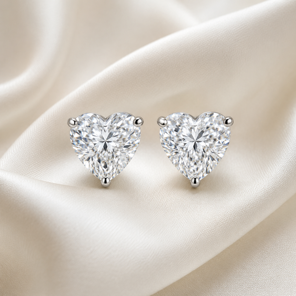 Heart Cut 3-Prong Martini Stud Earrings