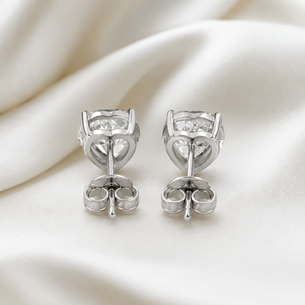 Heart Cut 3-Prong Martini Stud Earrings
