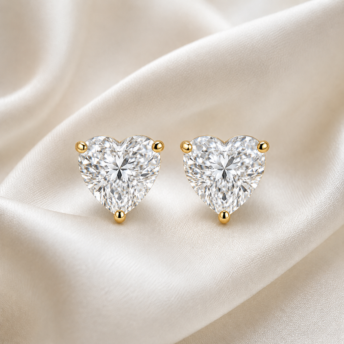 Heart Cut 3-Prong Martini Stud Earrings