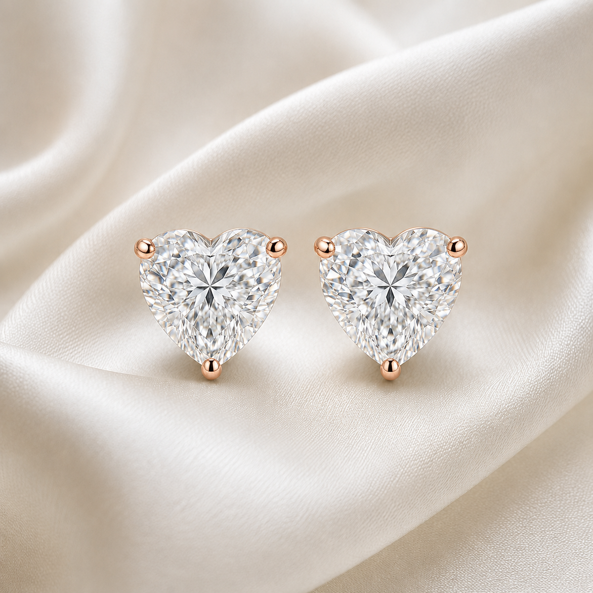 Heart Cut 3-Prong Martini Stud Earrings