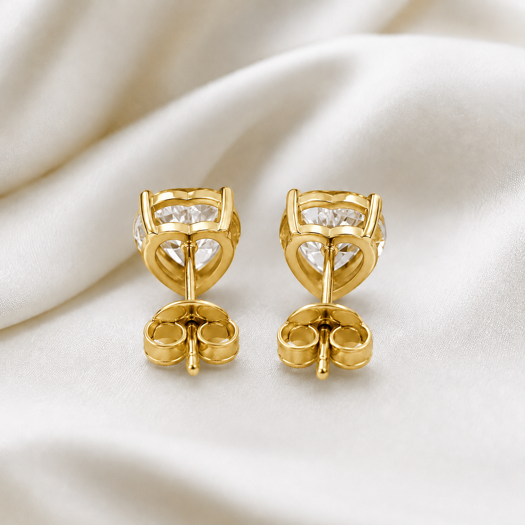 Heart Cut 3-Prong Martini Stud Earrings