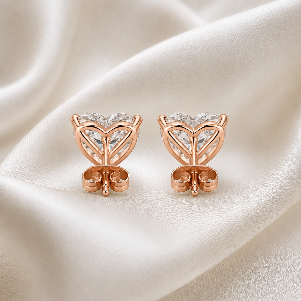 Heart Cut 3-Prong Martini Stud Earrings
