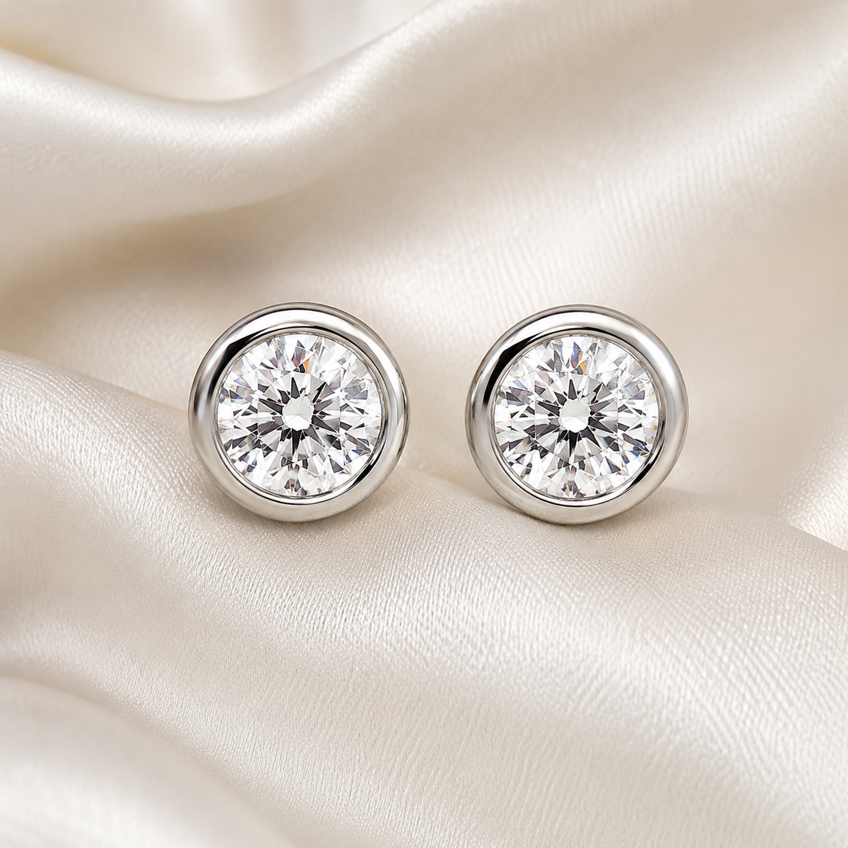 Bezel-Set Round Diamond Stud Earrings | IGI Certified Lab-Grown | 14K & 18K Gold, Platinum