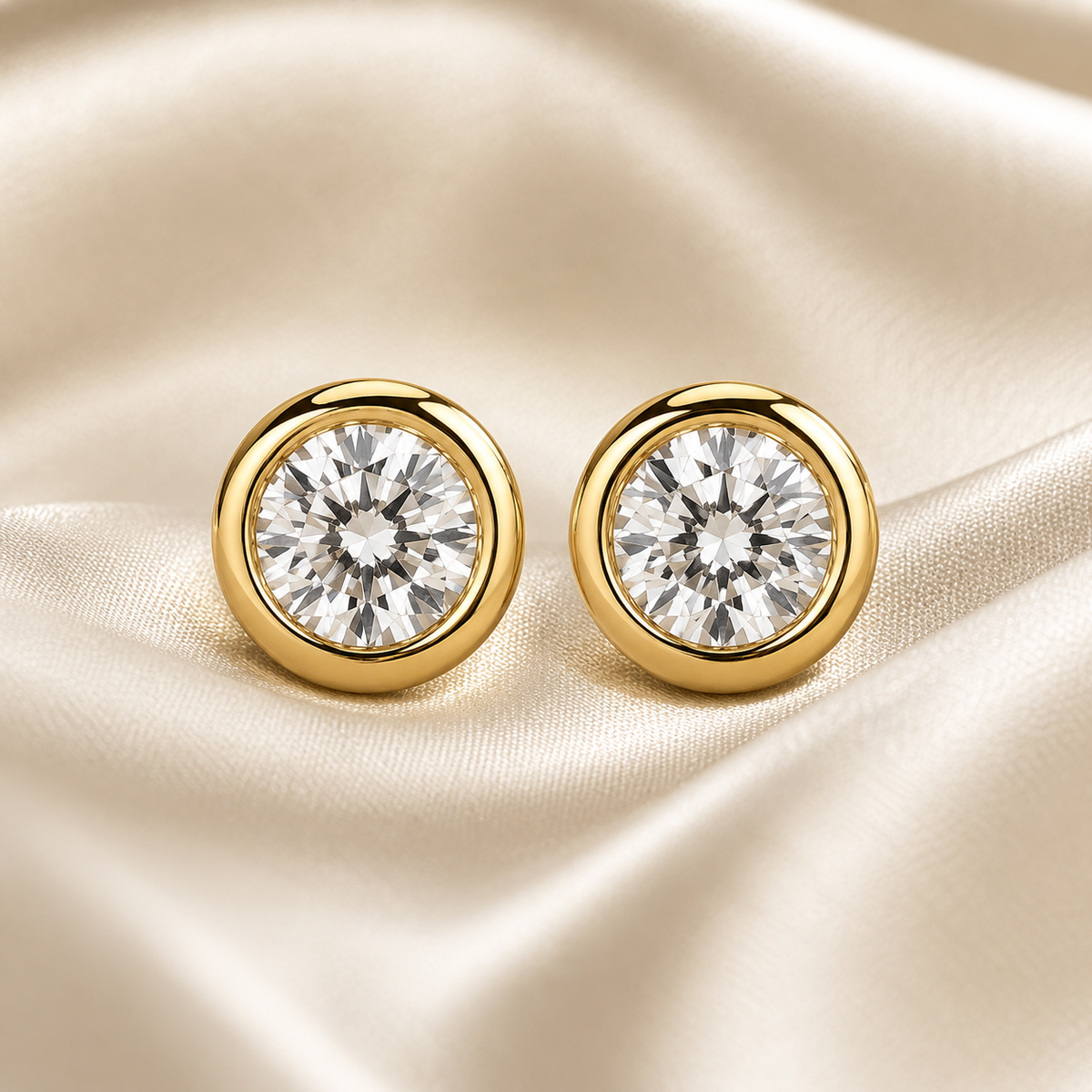 Bezel-Set Round Diamond Stud Earrings | IGI Certified Lab-Grown | 14K & 18K Gold, Platinum