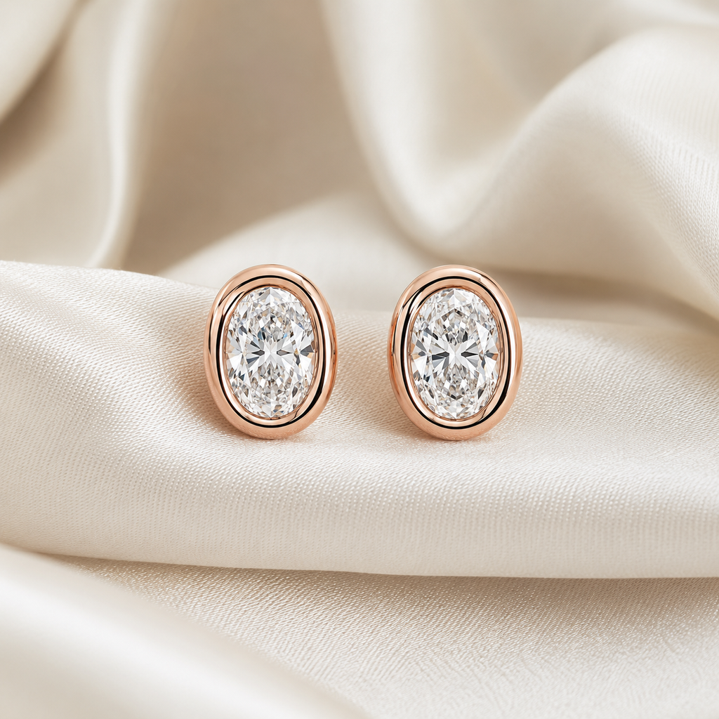 Bezel-Set Oval Diamond Stud Earrings | IGI Certified Lab-Grown | 14K & 18K Gold, Platinum