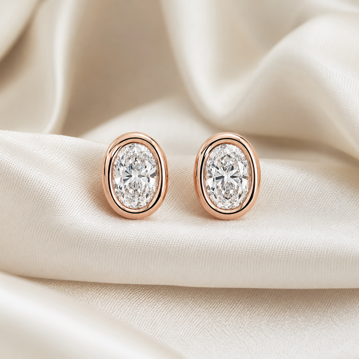Bezel-Set Oval Diamond Stud Earrings | IGI Certified Lab-Grown | 14K & 18K Gold, Platinum