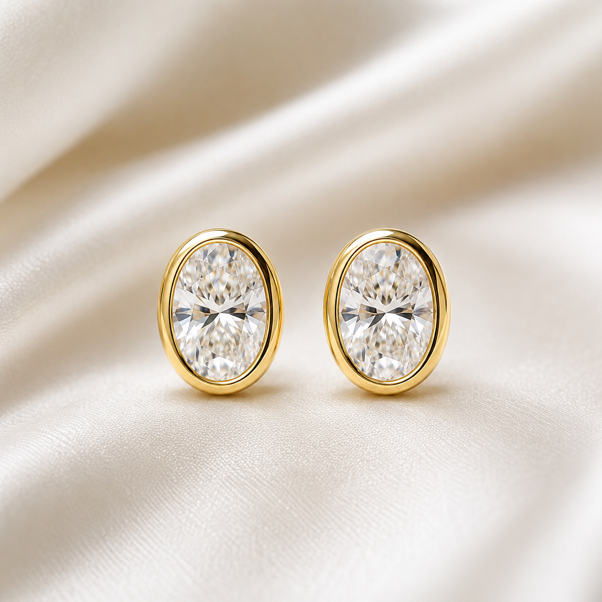 Bezel-Set Oval Diamond Stud Earrings | IGI Certified Lab-Grown | 14K & 18K Gold, Platinum