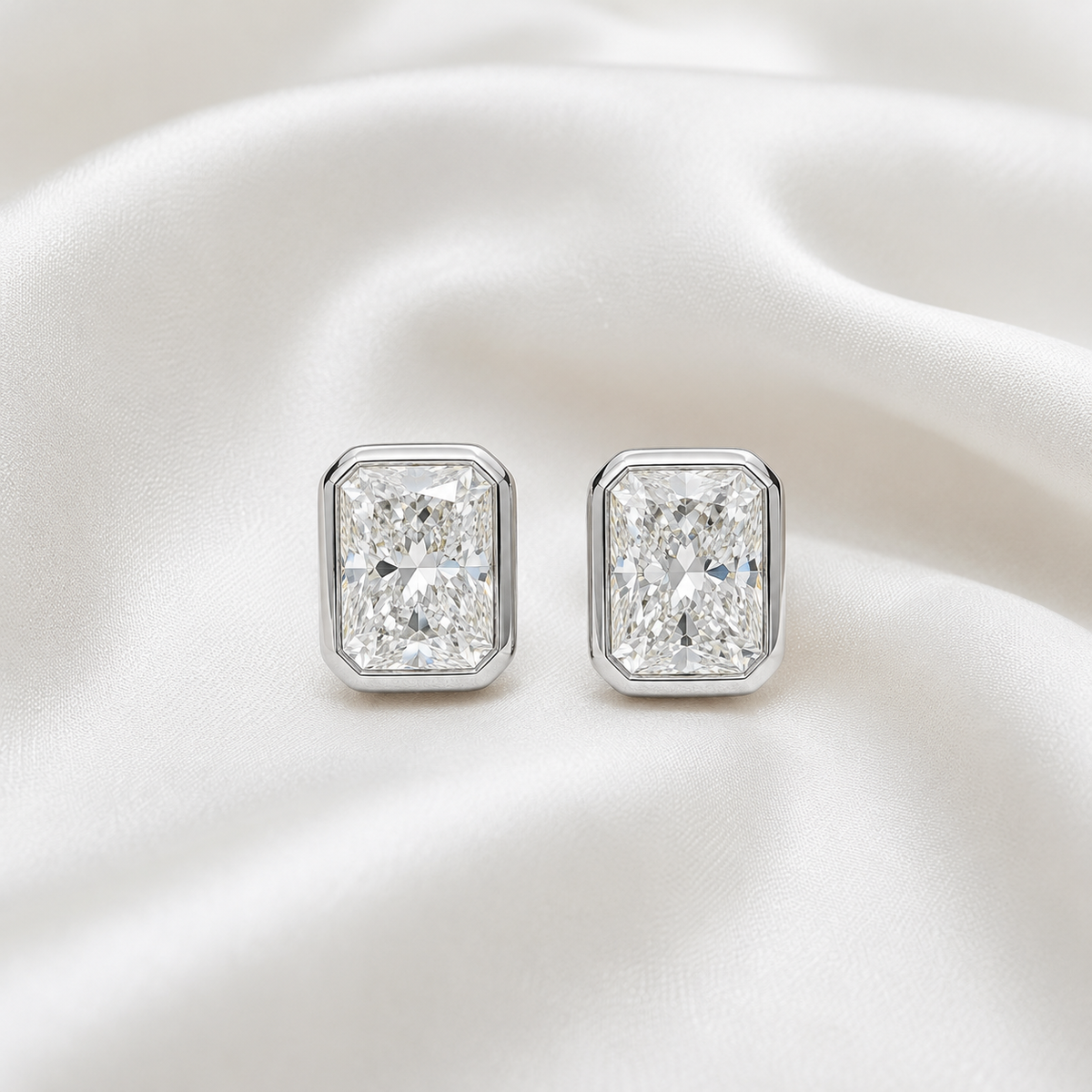 Bezel-Set Radiant Diamond Stud Earrings | IGI Certified Lab-Grown | 14K & 18K Gold, Platinum