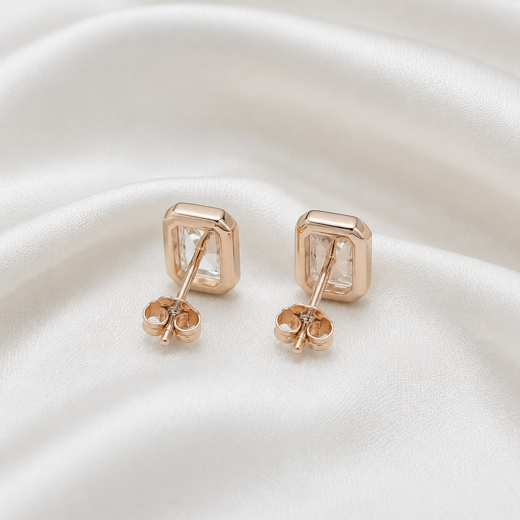 Bezel-Set Radiant Diamond Stud Earrings | IGI Certified Lab-Grown | 14K & 18K Gold, Platinum