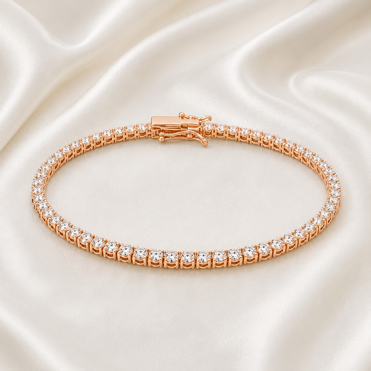 Round Lab-Grown Diamond 3-Prong Tennis Bracelet | IGI Certified | 3–10 CT | 14K Gold