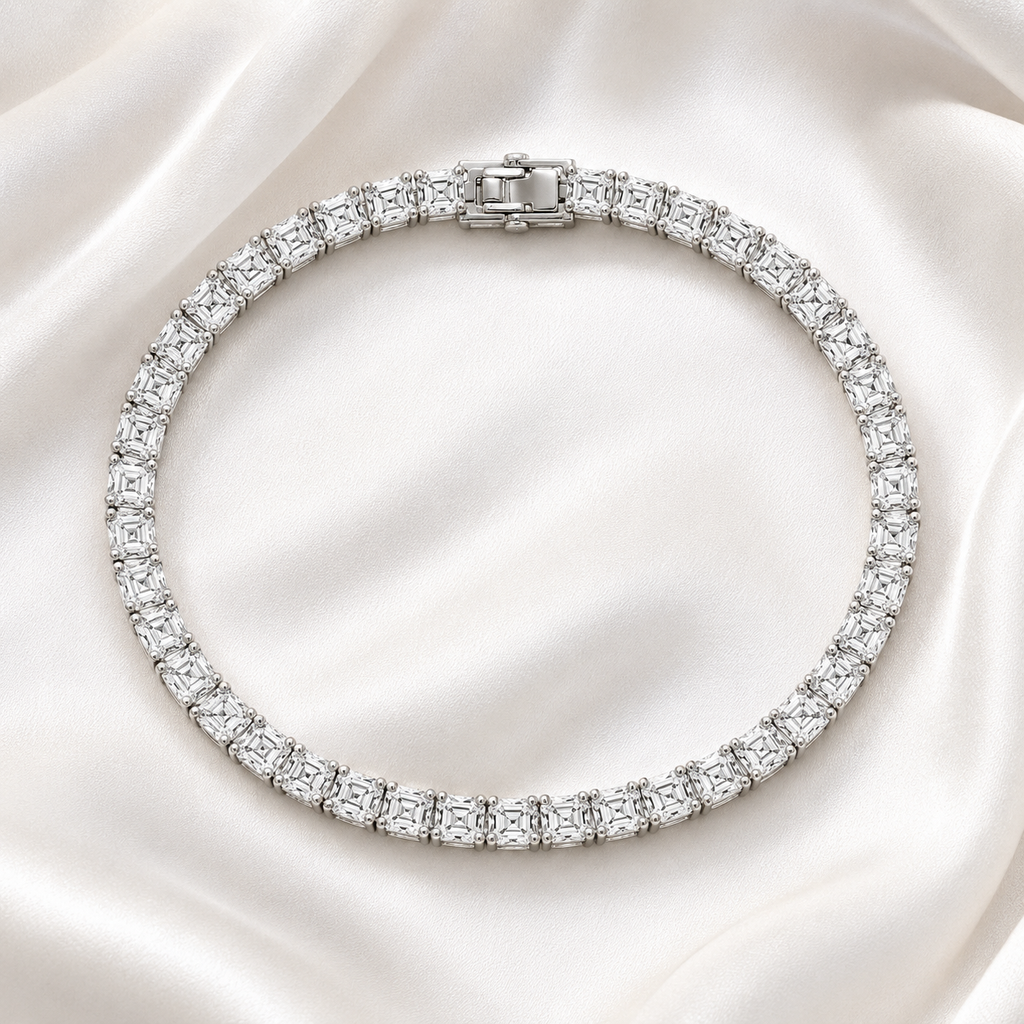 Asscher Cut Prong-Set Lab-Grown Diamond Tennis Bracelet | IGI Certified | 14K & 18K Gold, Platinum