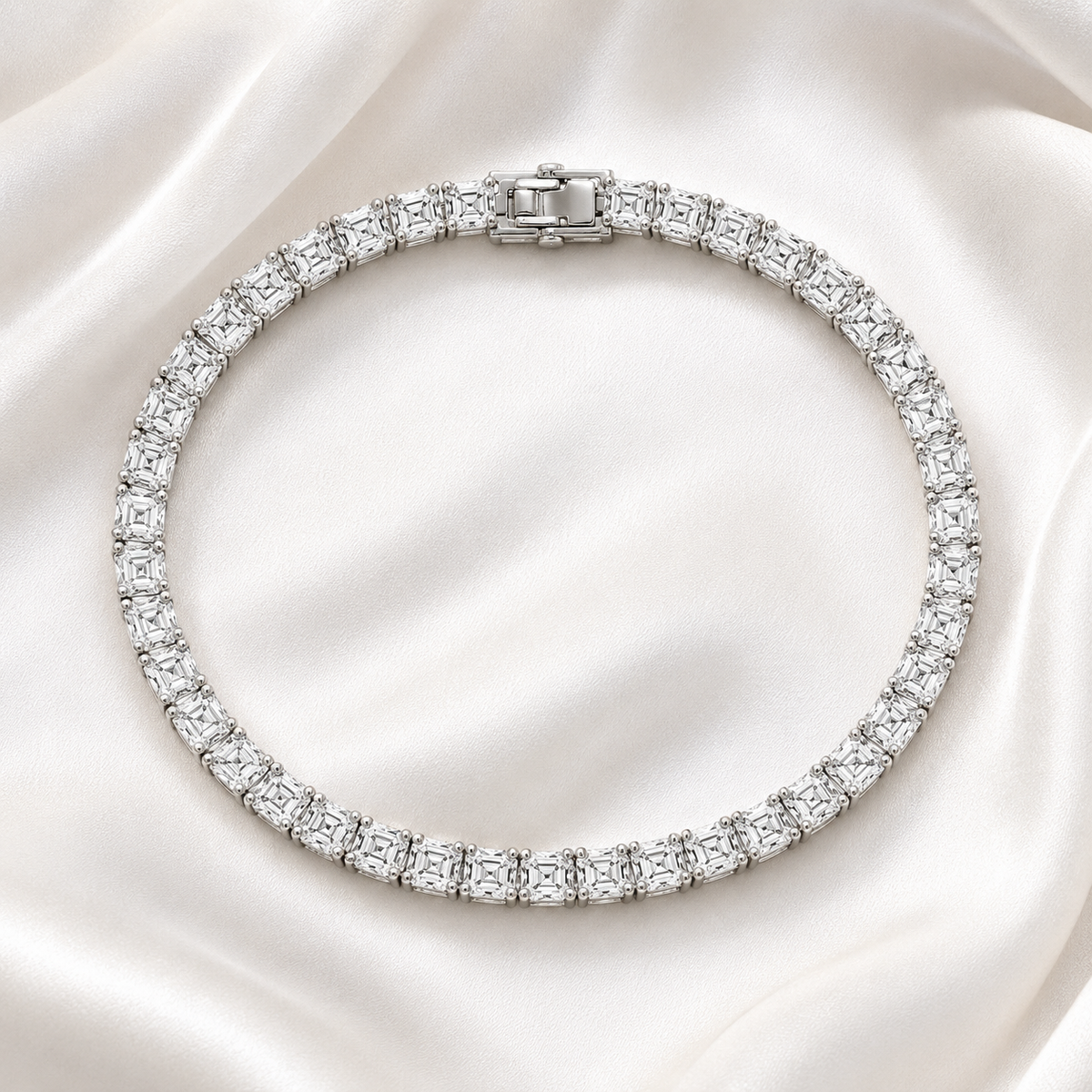 Asscher Cut Prong-Set Lab-Grown Diamond Tennis Bracelet | IGI Certified | 14K & 18K Gold, Platinum