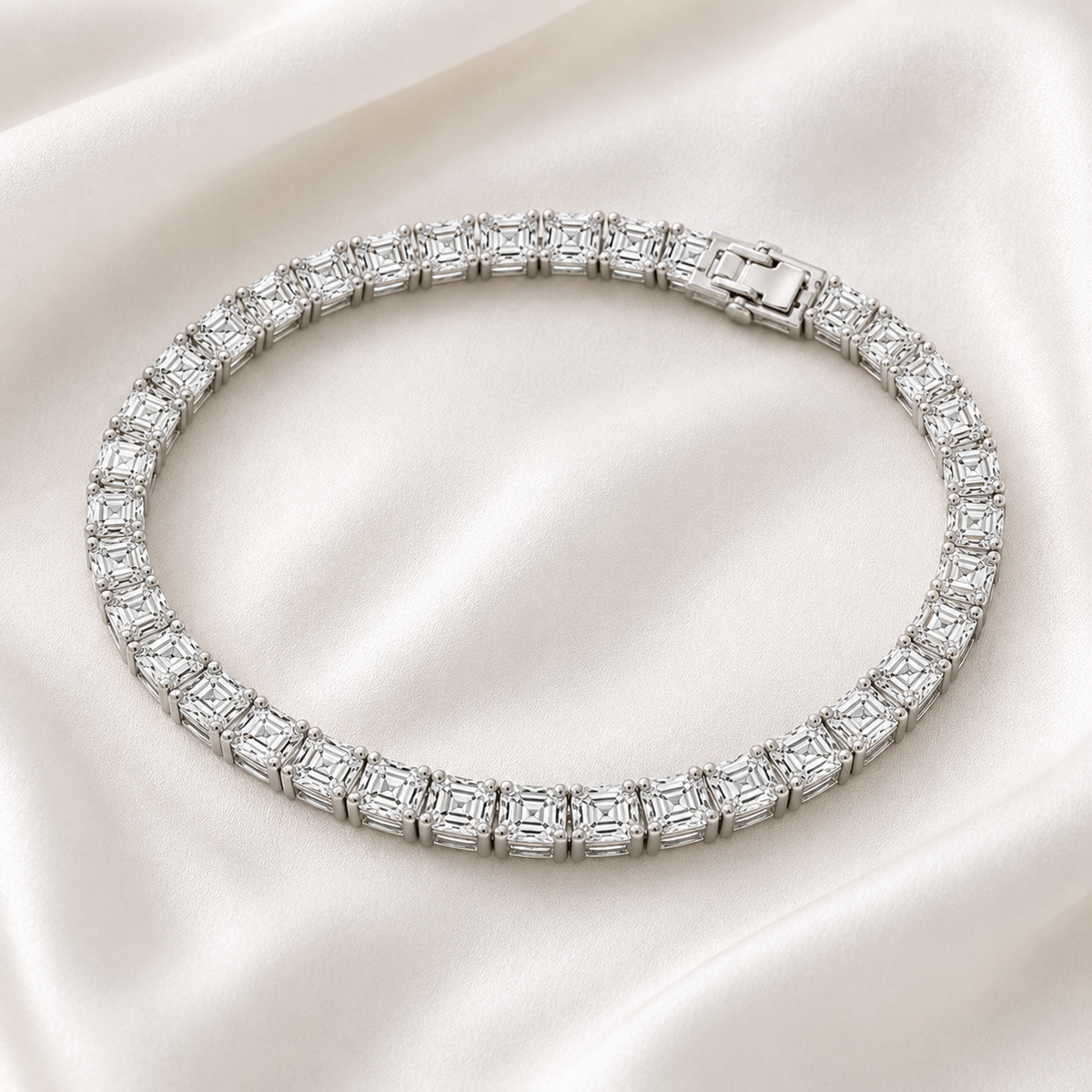 Asscher Cut Prong-Set Lab-Grown Diamond Tennis Bracelet | IGI Certified | 14K & 18K Gold, Platinum