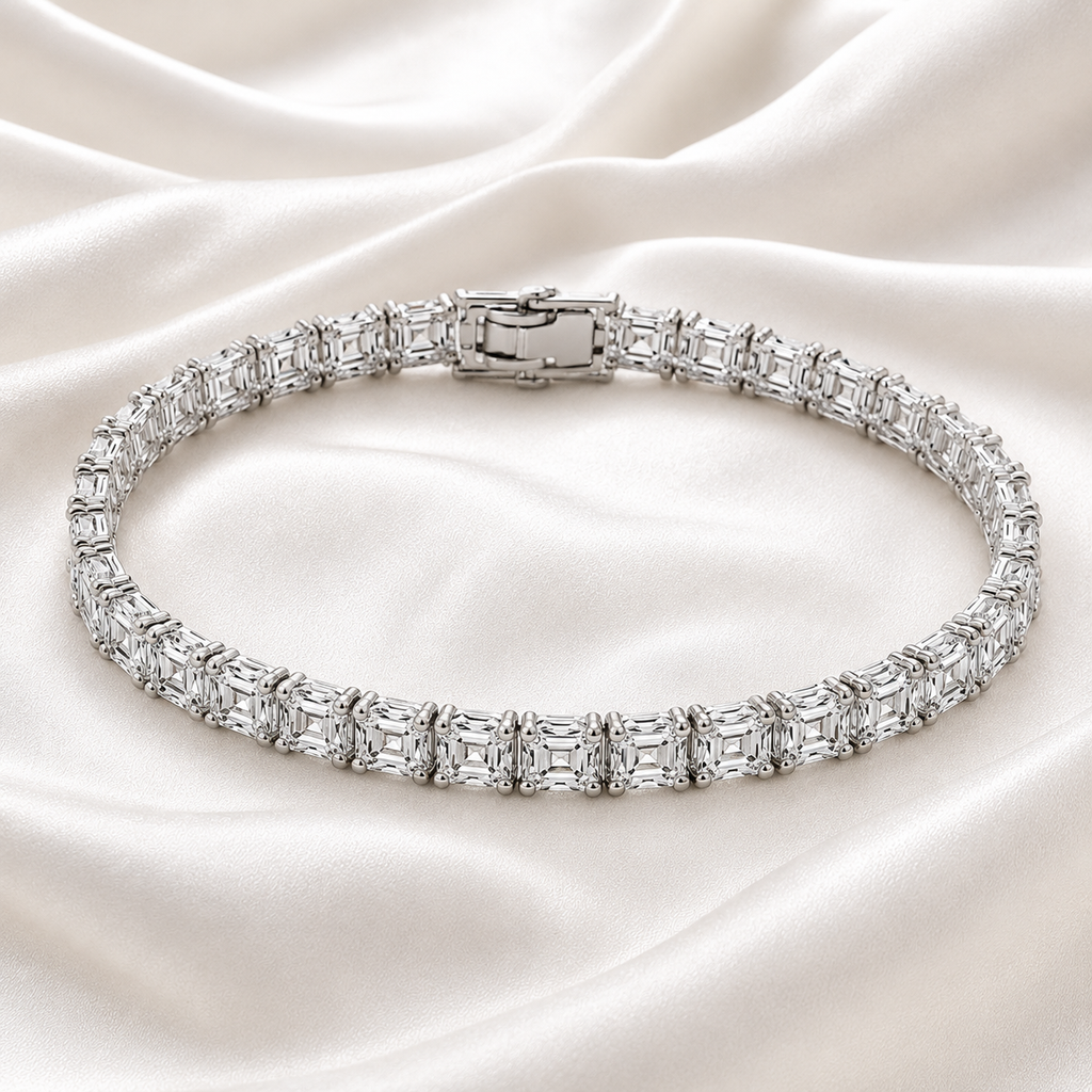 Asscher Cut Prong-Set Lab-Grown Diamond Tennis Bracelet | IGI Certified | 14K & 18K Gold, Platinum