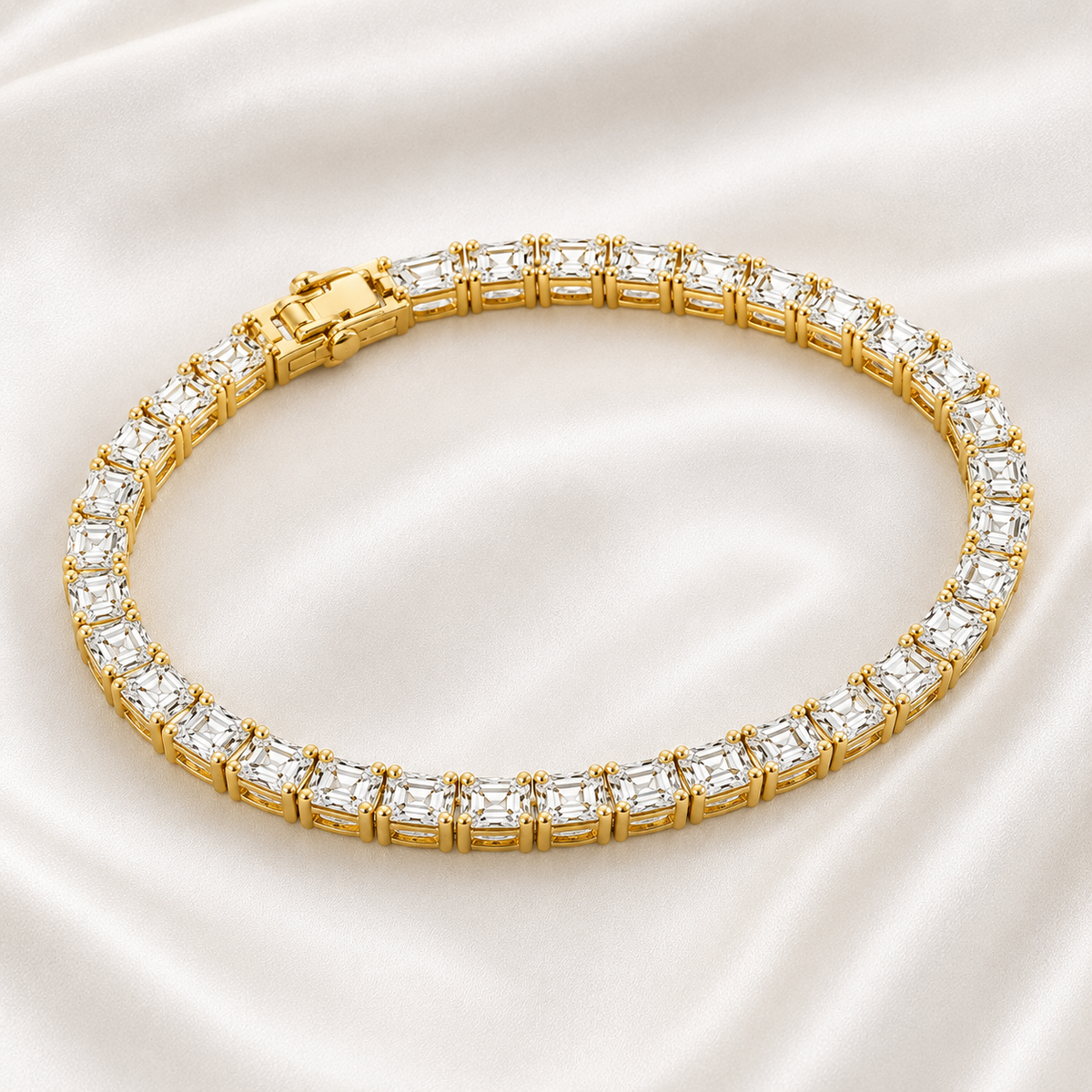 Asscher Cut Prong-Set Lab-Grown Diamond Tennis Bracelet | IGI Certified | 14K & 18K Gold, Platinum