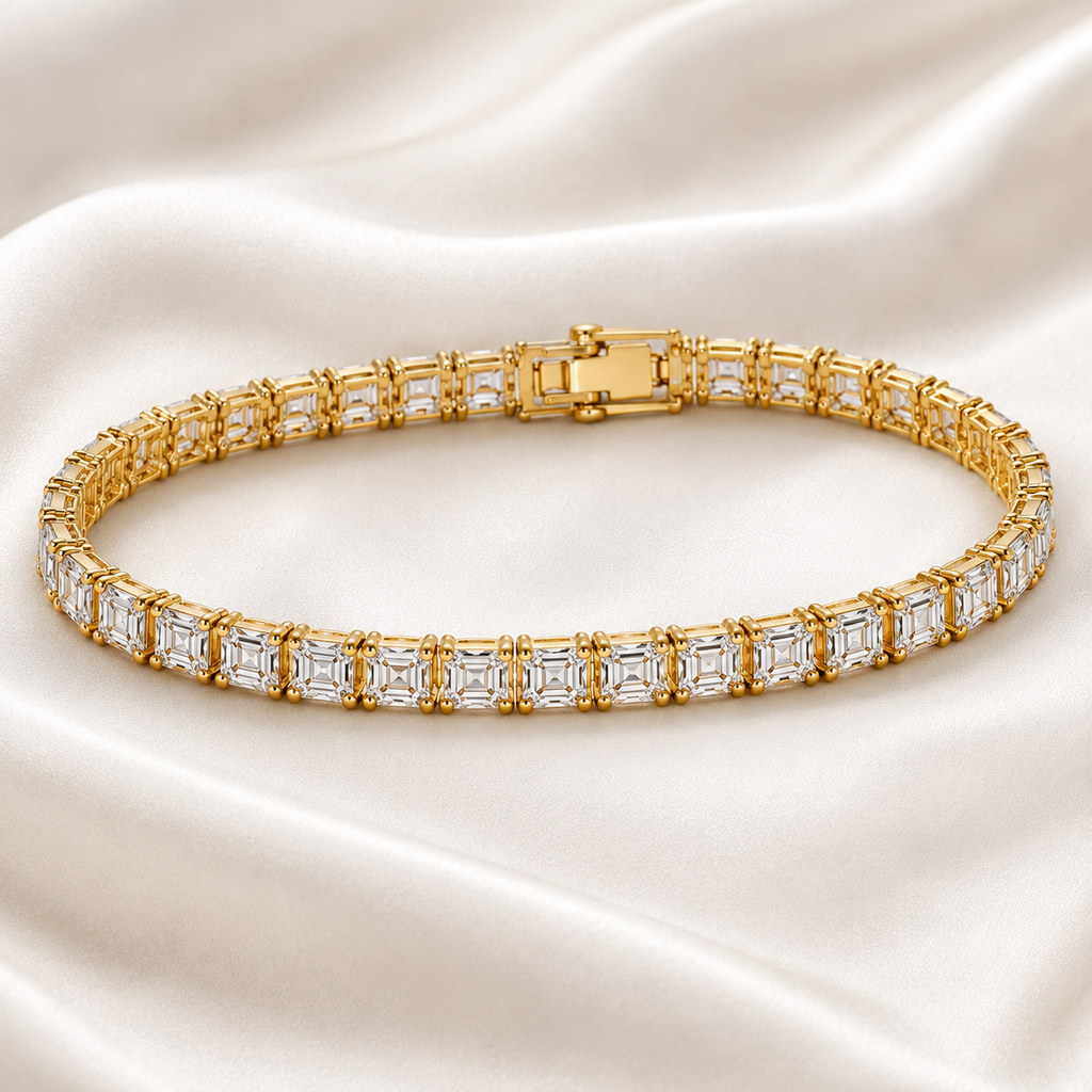 Asscher Cut Prong-Set Lab-Grown Diamond Tennis Bracelet | IGI Certified | 14K & 18K Gold, Platinum