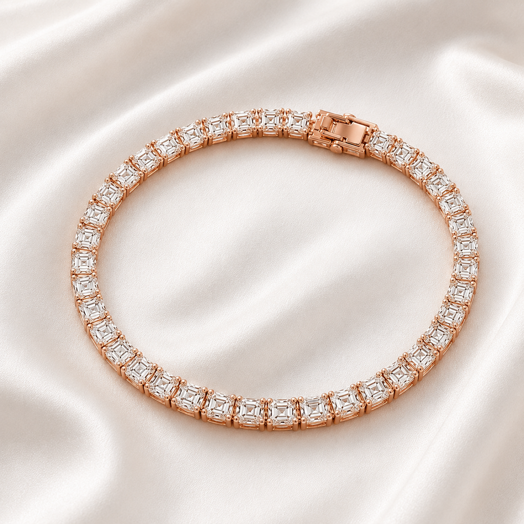 Asscher Cut Prong-Set Lab-Grown Diamond Tennis Bracelet | IGI Certified | 14K & 18K Gold, Platinum