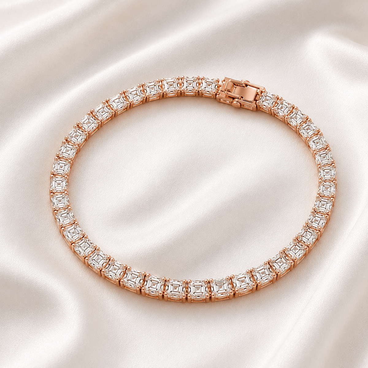 Asscher Cut Prong-Set Lab-Grown Diamond Tennis Bracelet | IGI Certified | 14K & 18K Gold, Platinum